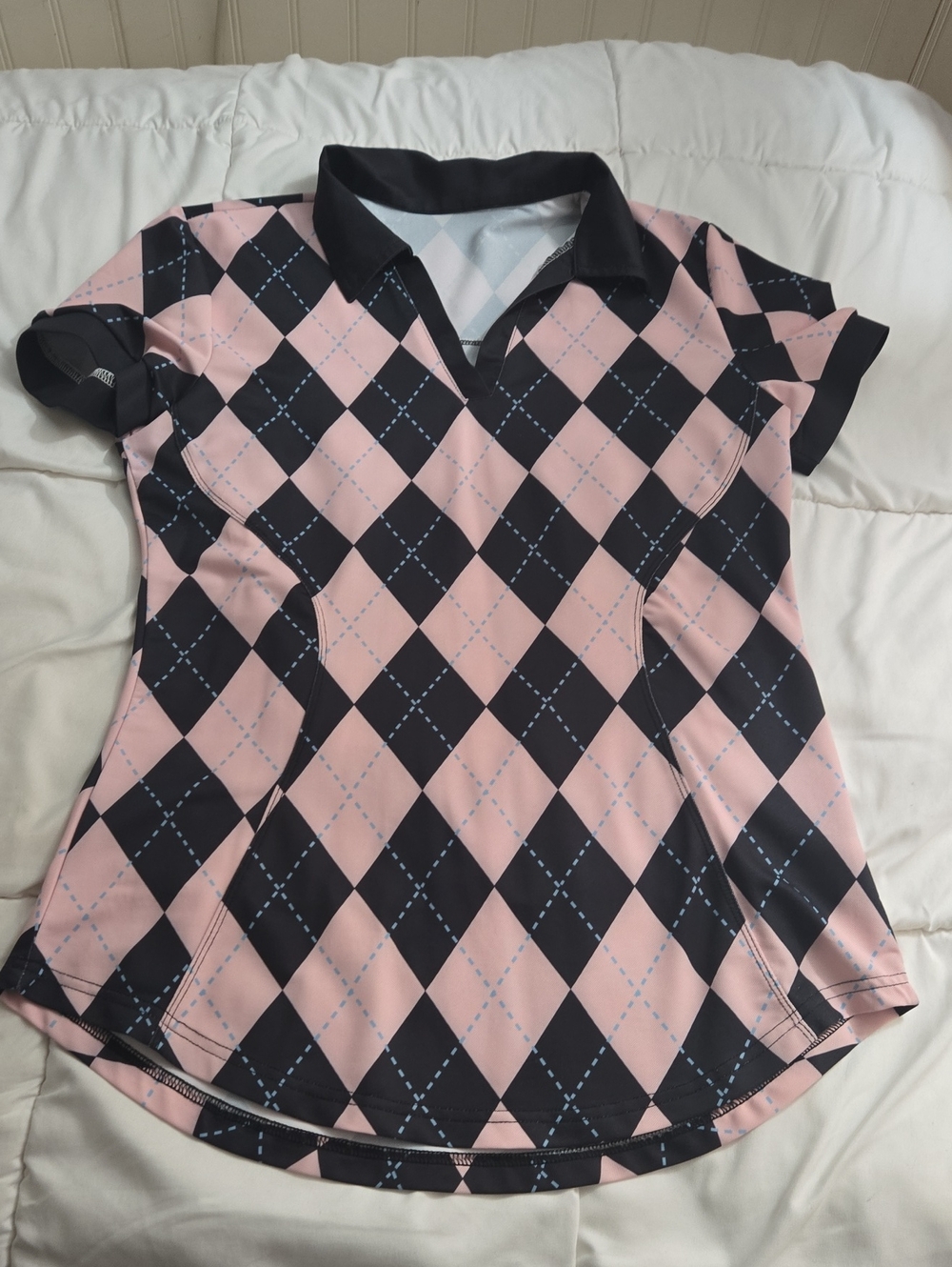 Argyle Print V-neck Blouse